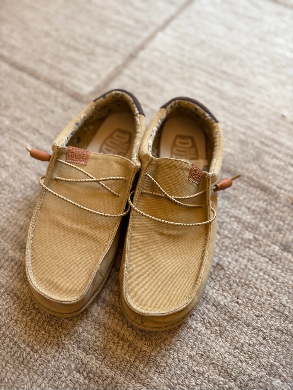 Hey Dude Men’s Beige Canvas Slip-On Loafers